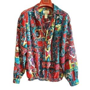 Vintage Womens Rainbow Tunic Popover Top Sz 14 90s Y2K Primary Pride Colorful